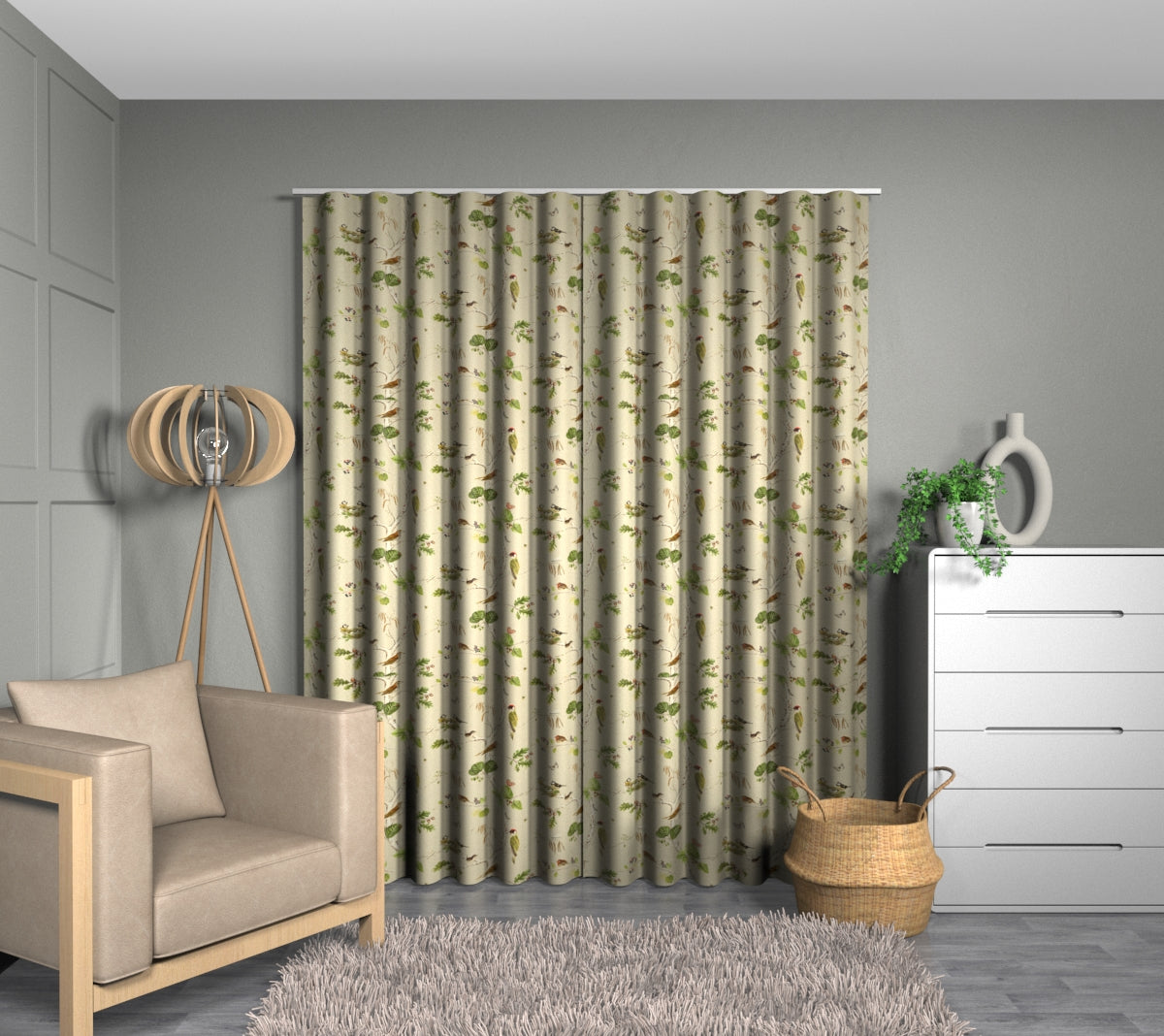 Woodland Chorus Birch/Multi Wave Curtain
