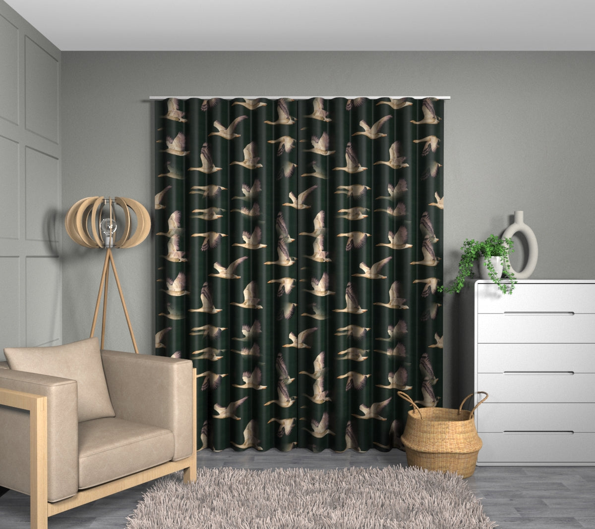 Elysian Geese Forest/Fig Wave Curtain
