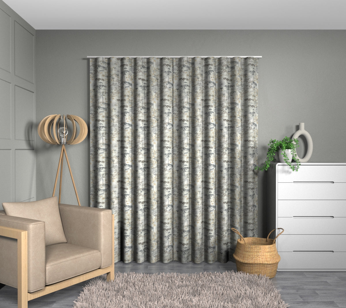Hedgerow Charcoal Wave Curtain