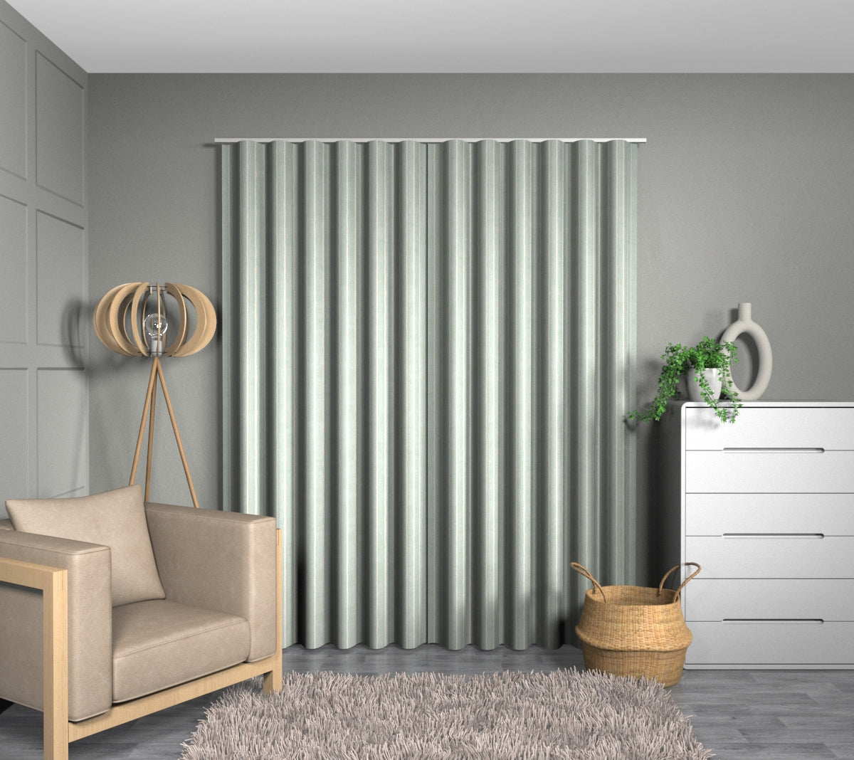 Pencil Stripe Duckegg Wave Curtain