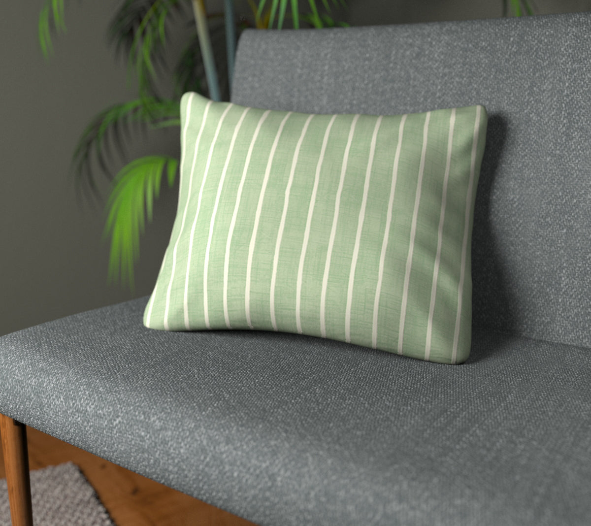 Pencil Stripe Lemongrass Plain Cushion