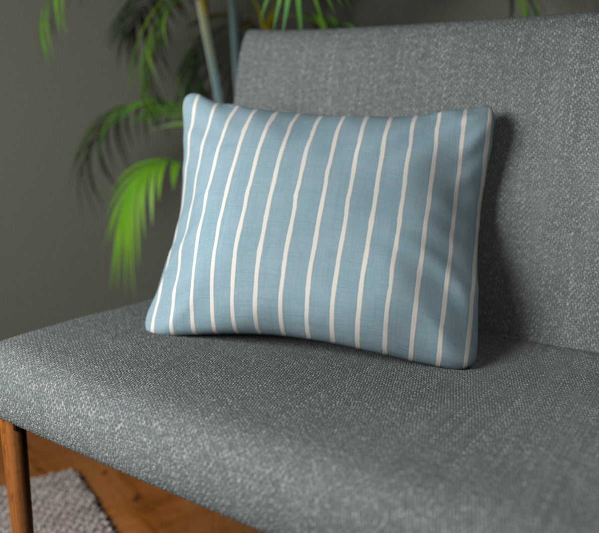 Pencil Stripe Ocean Plain Cushion