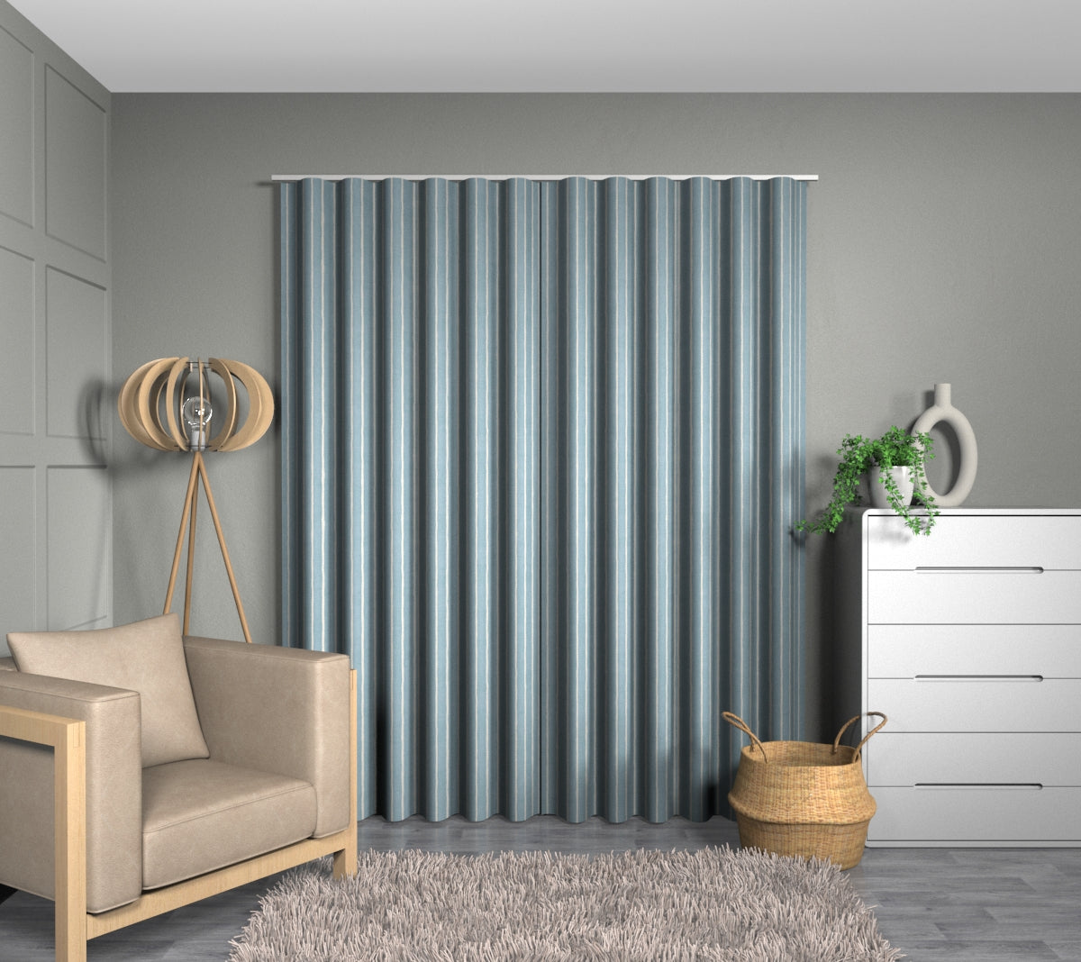 Pencil Stripe Ocean Wave Curtain