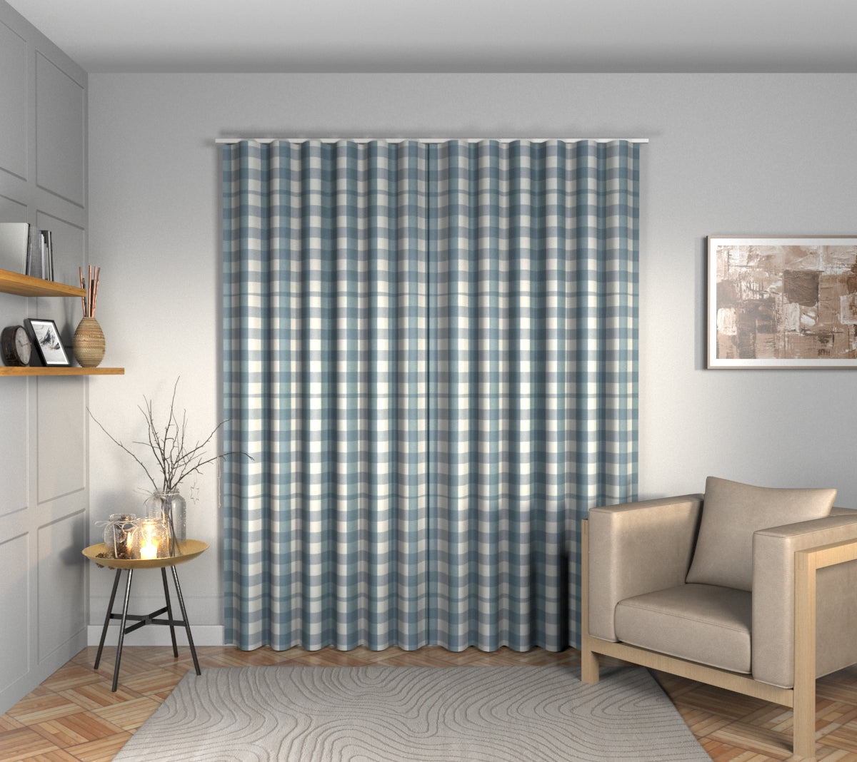 Kemble Oxford Blue Wave Curtain