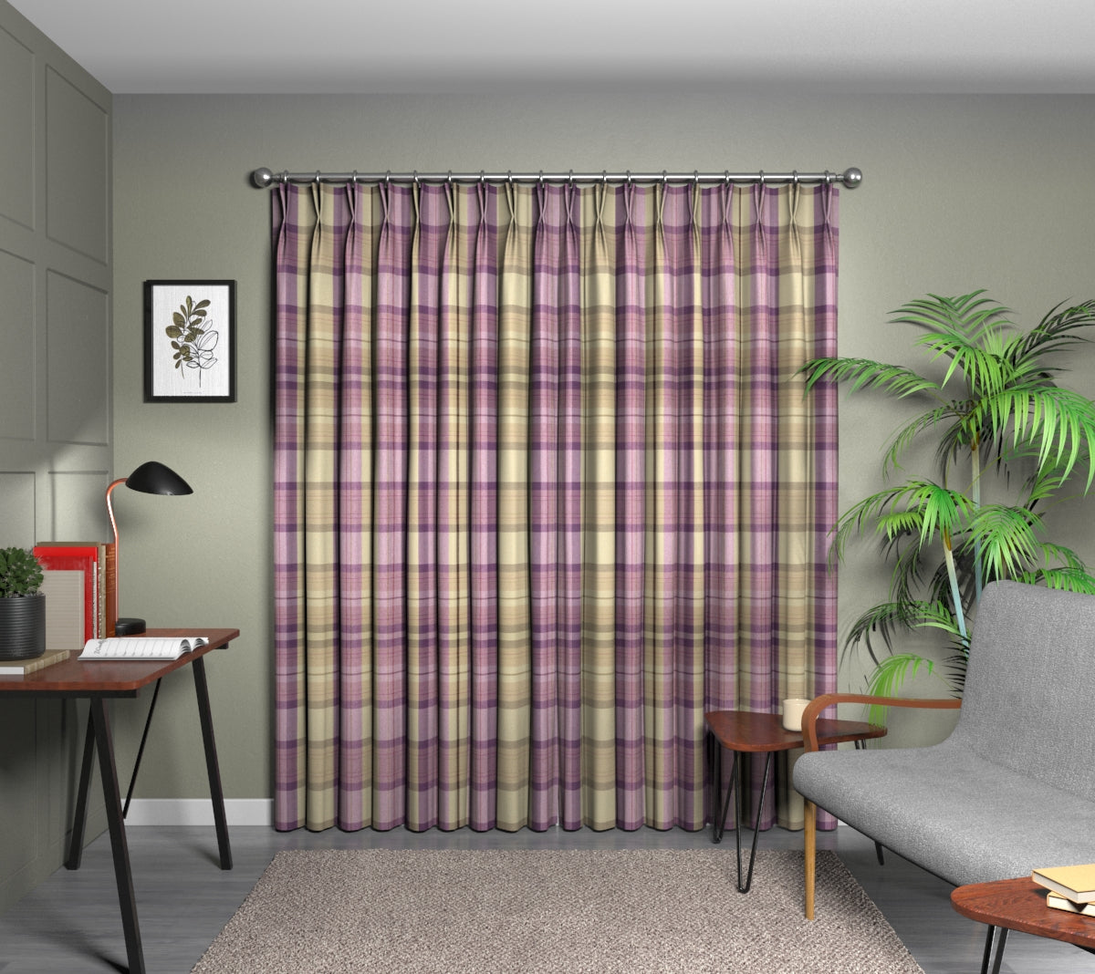 Cairngorm Thistle Double Pleat Curtain
