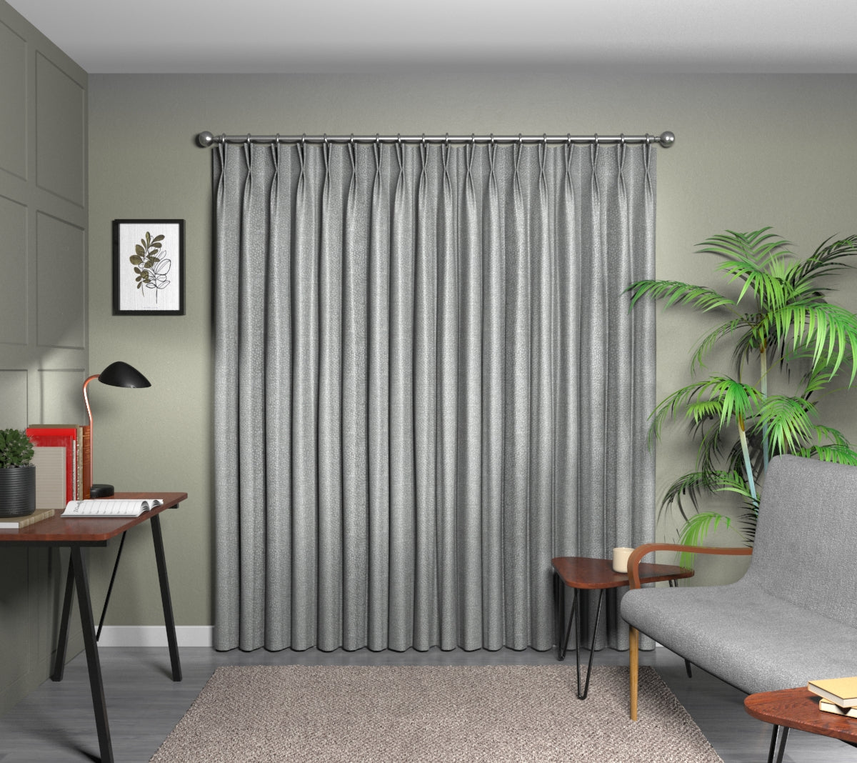 Sonnet Graphite Double Pleat Curtain