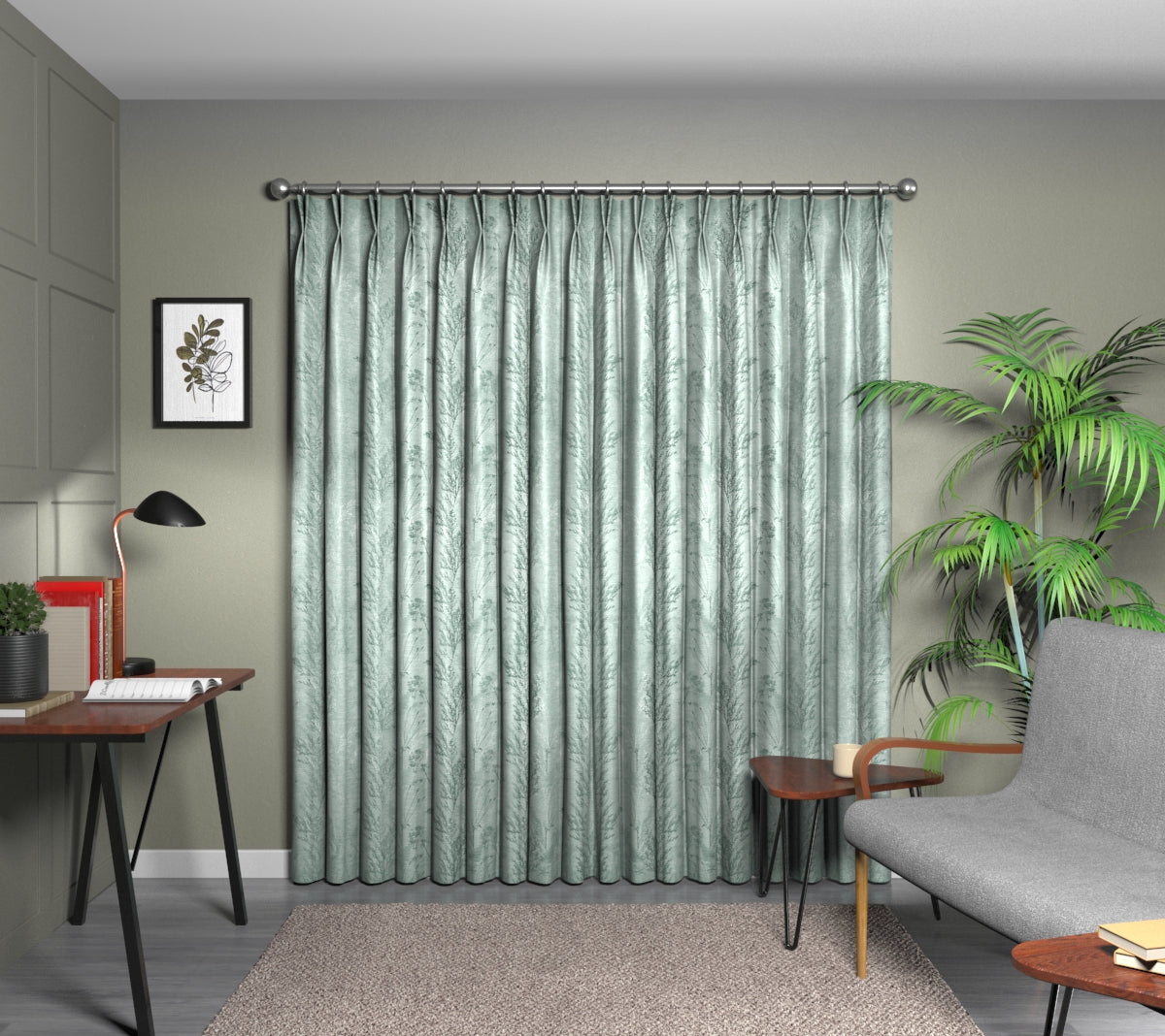 Keshiki Teal Double Pleat Curtain