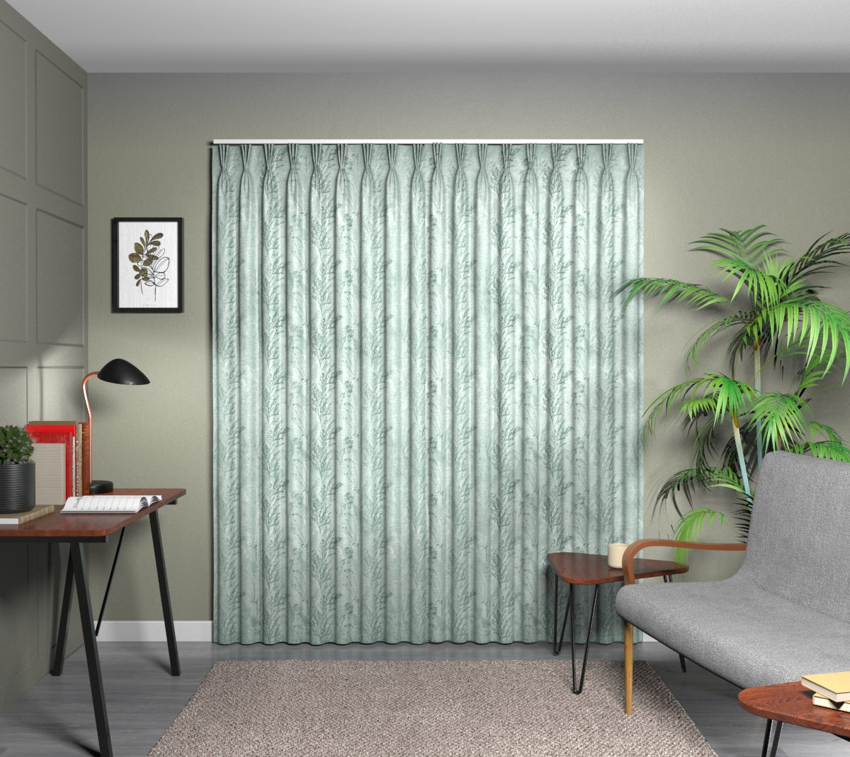 Keshiki Teal Triple Pleat Curtain