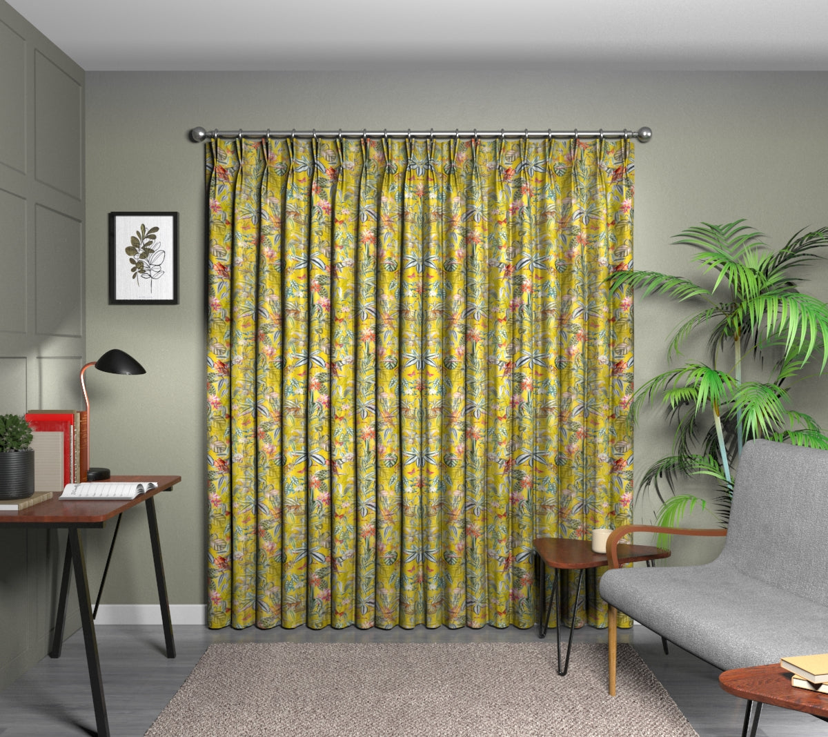 Barbados Citron Double Pleat Curtain