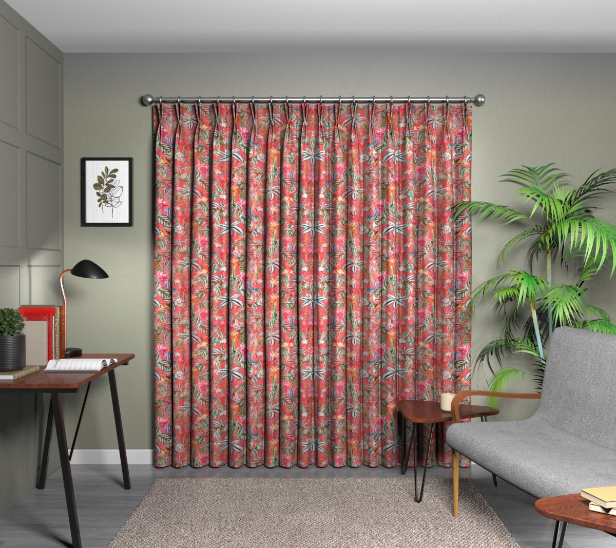 Barbados Watermelon Double Pleat Curtain