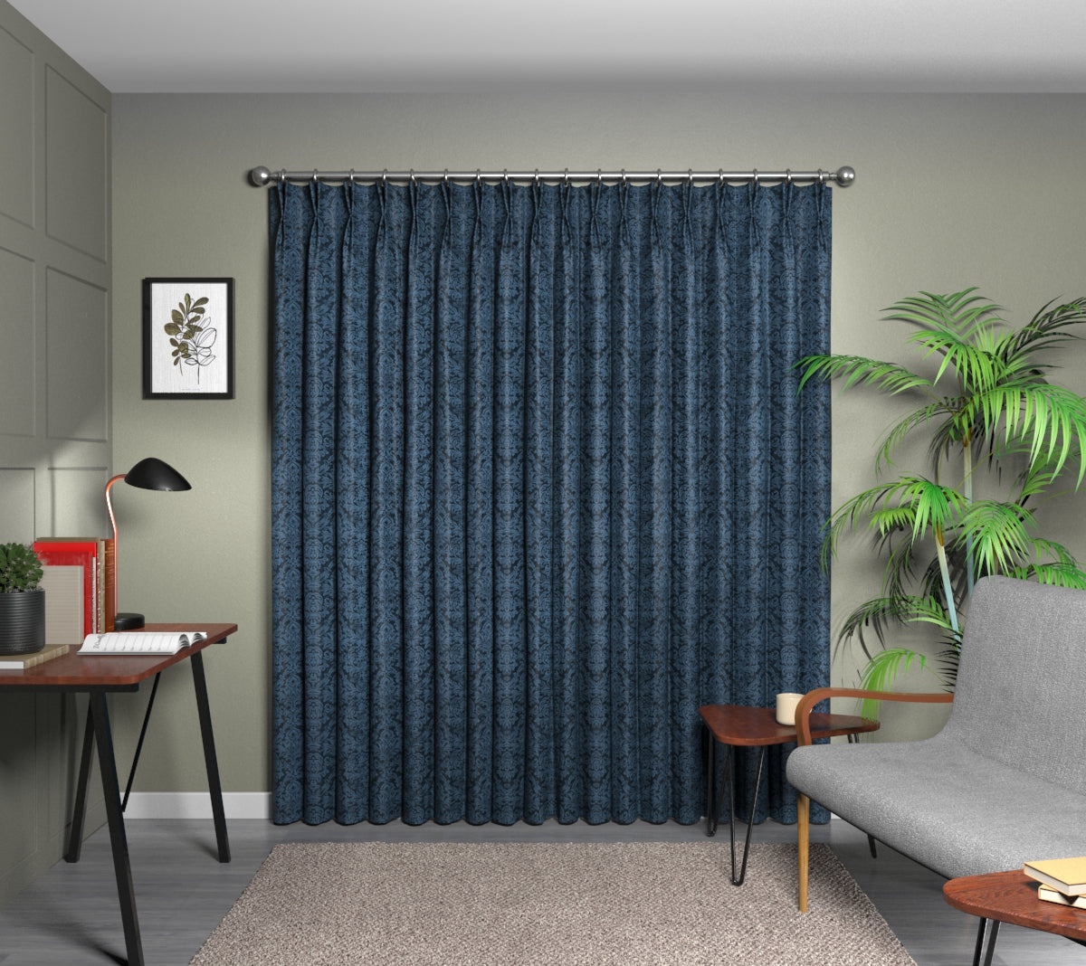Hartfield Sapphire Double Pleat Curtain