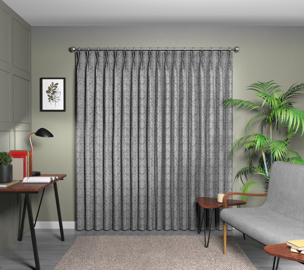Hartfield Pewter Double Pleat Curtain