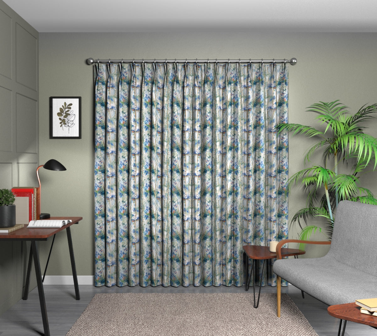 Silver Birch Sapphire Double Pleat Curtain
