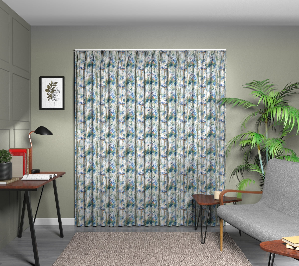 Silver Birch Sapphire Triple Pleat Curtain