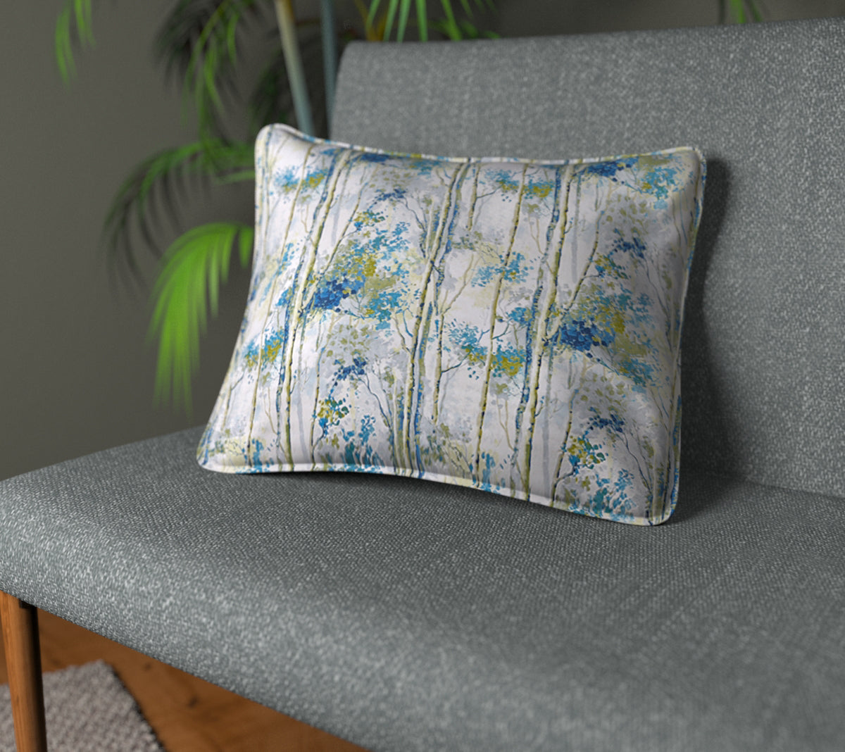 Silver Birch Larkspur Piped Cushion