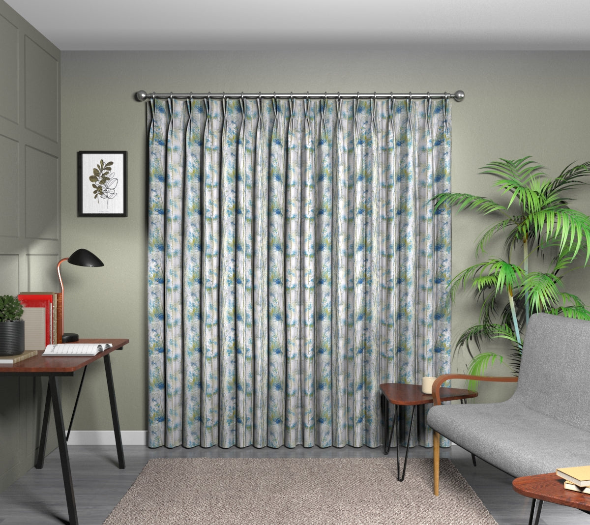Silver Birch Larkspur Double Pleat Curtain