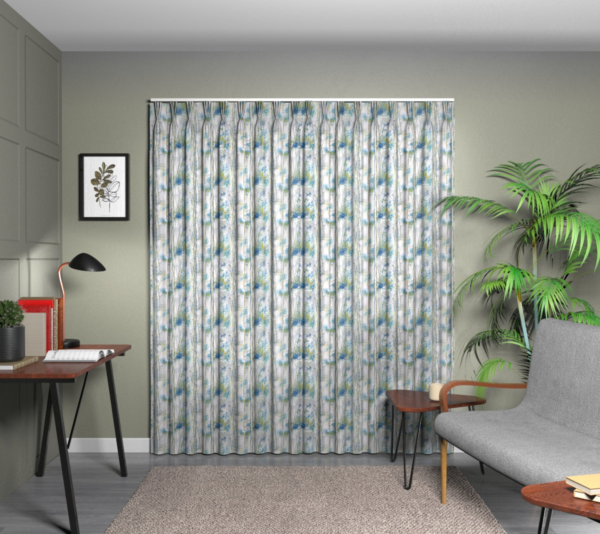 Silver Birch Larkspur Triple Pleat Curtain