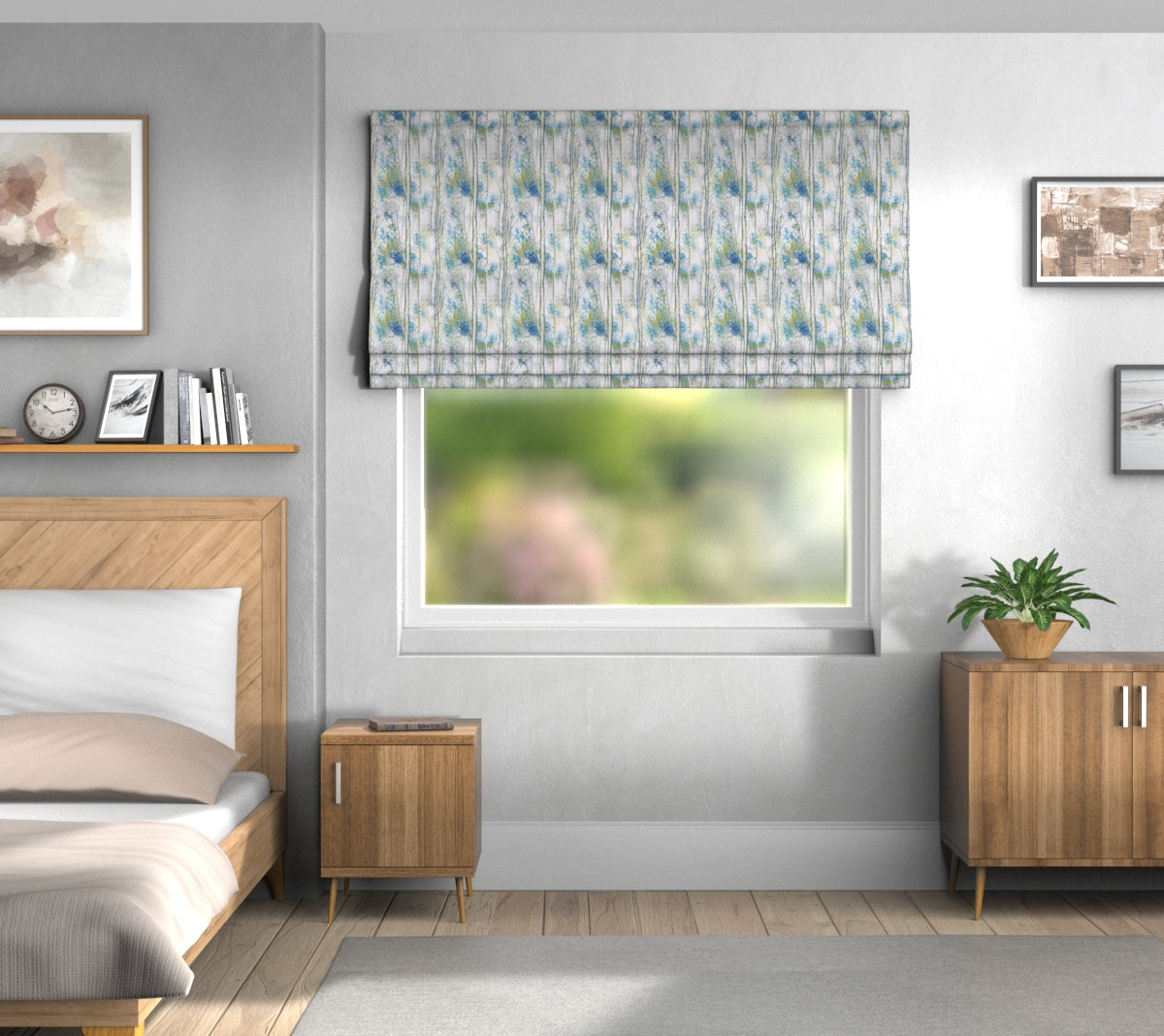 Silver Birch Larkspur Roman Blind