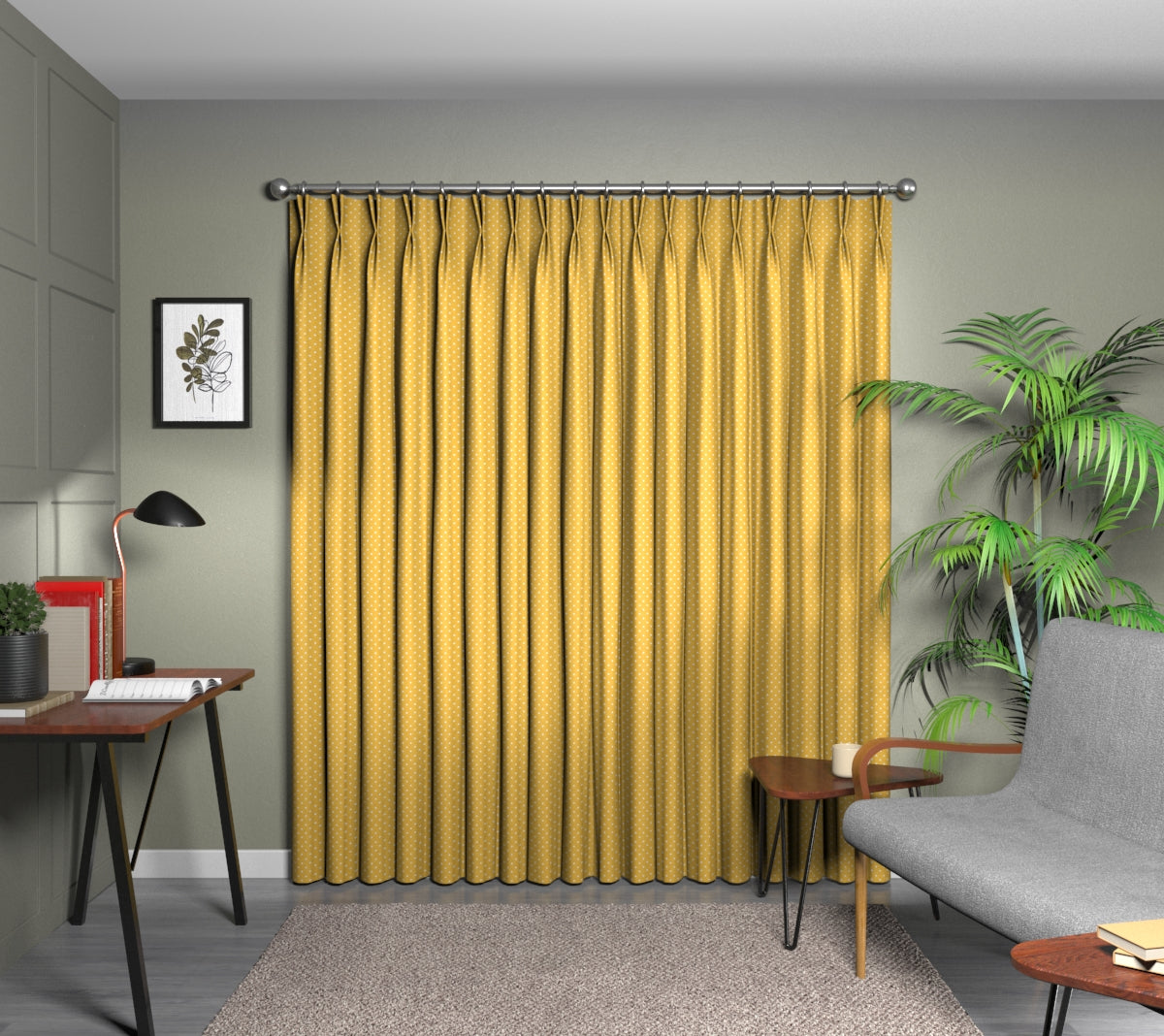 Full Stop Mustard Double Pleat Curtain