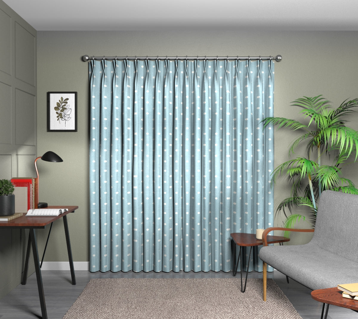Full Stop Azure Double Pleat Curtain