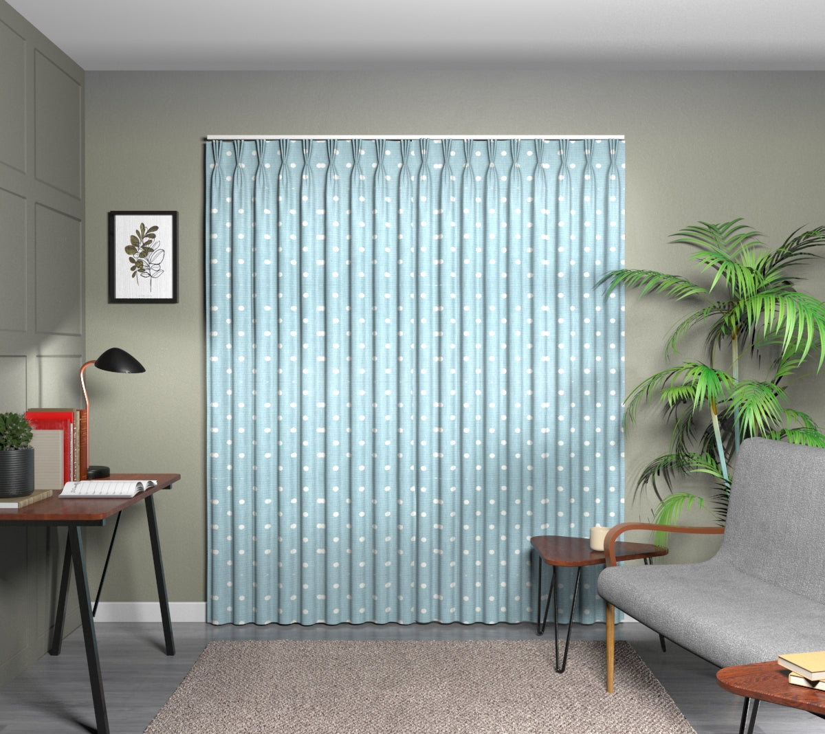 Full Stop Azure Triple Pleat Curtain
