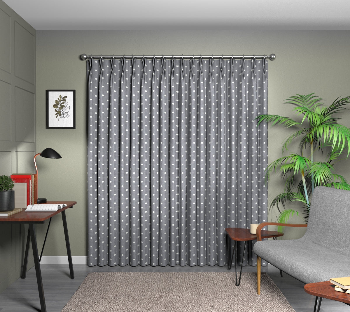 Full Stop Slate Double Pleat Curtain