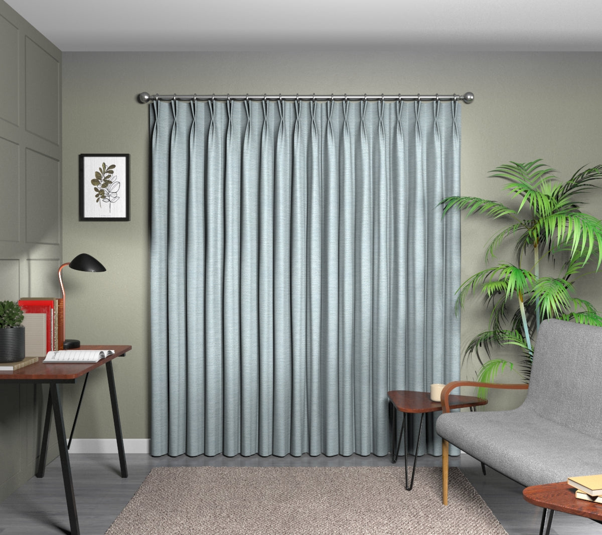 Logan Azul Double Pleat Curtain