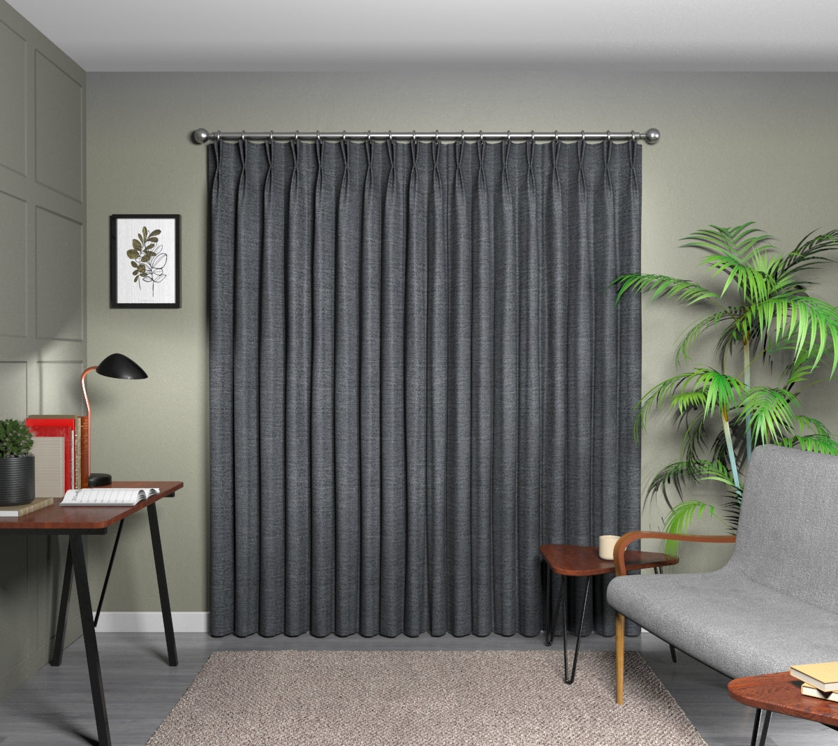Logan Charcoal Double Pleat Curtain