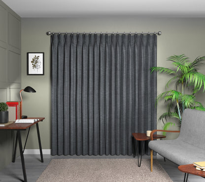 Logan Charcoal Double Pleat Curtain