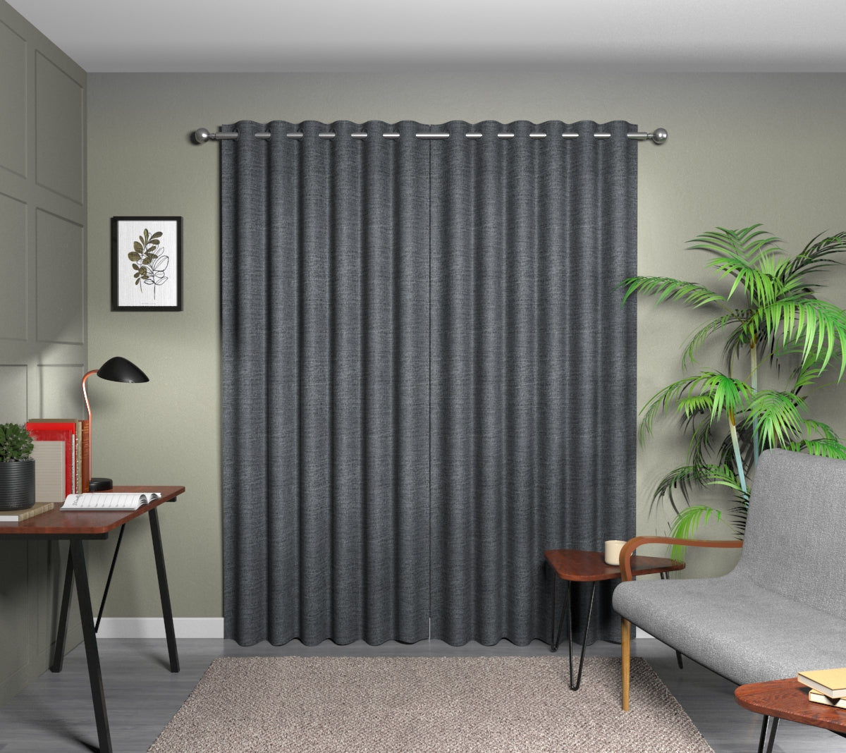 Logan Charcoal Eyelets Curtain