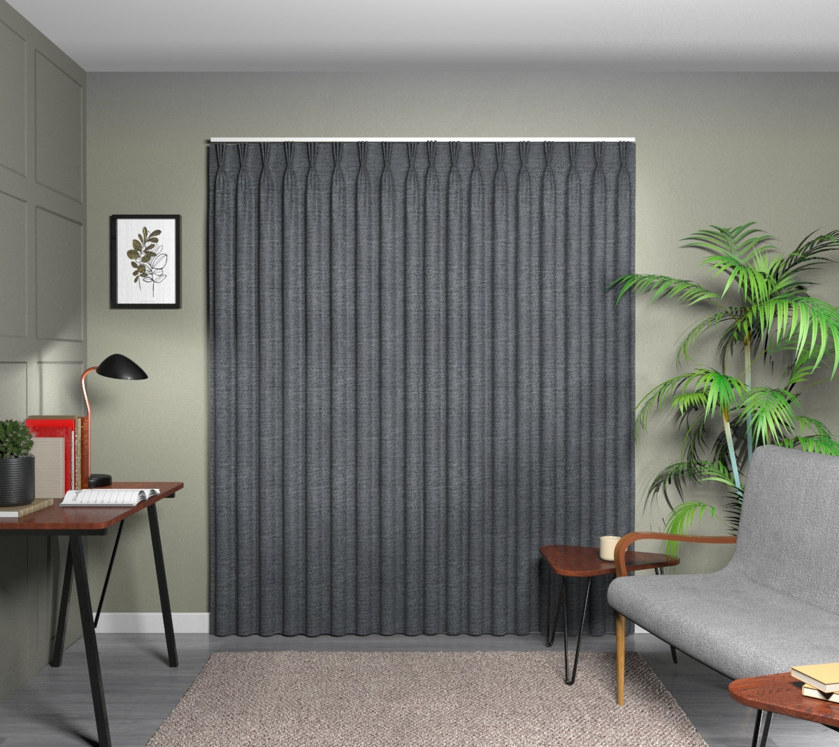 Logan Charcoal Triple Pleat Curtain