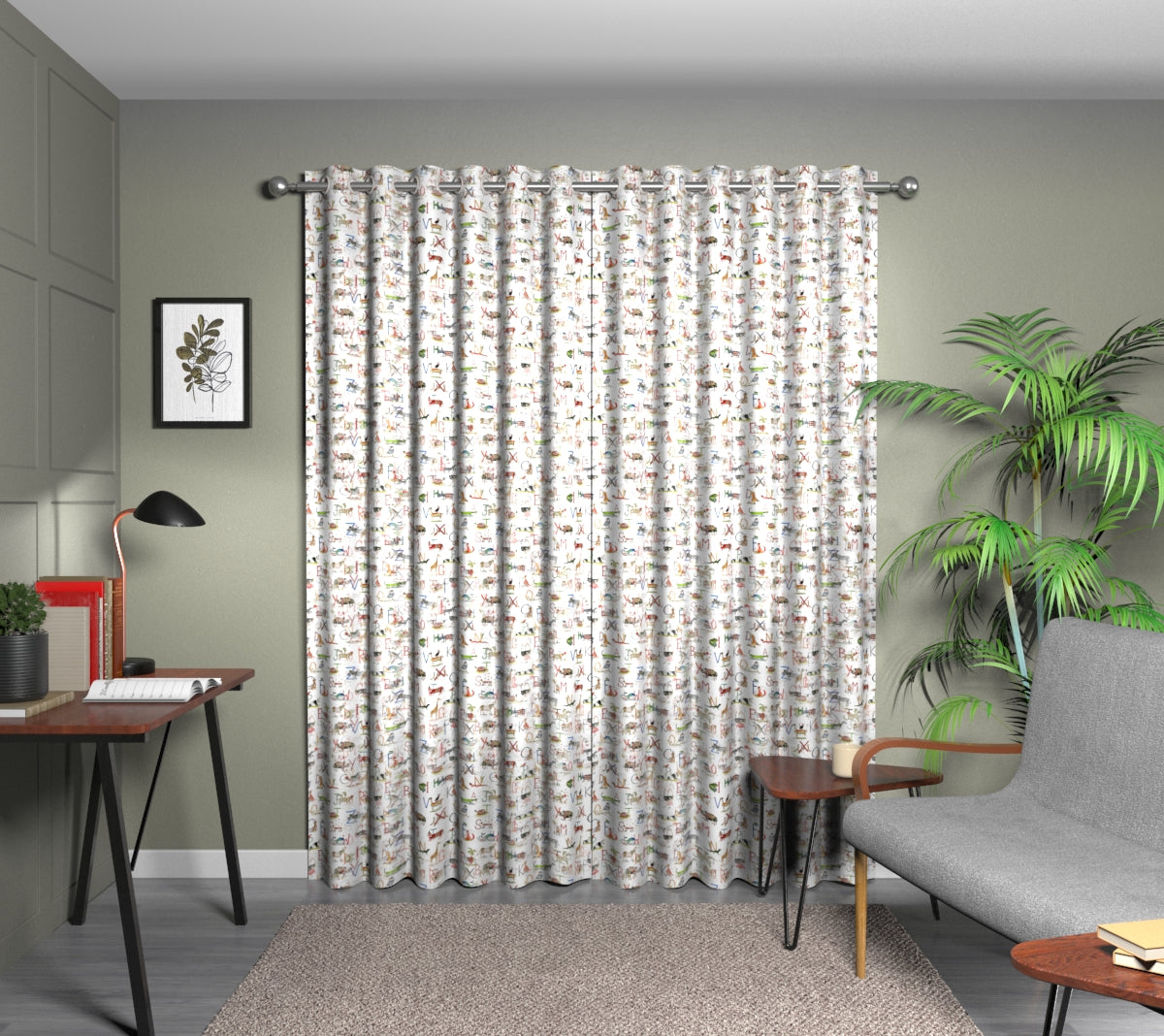 Animal Alphabet Paintbox Eyelets Curtain
