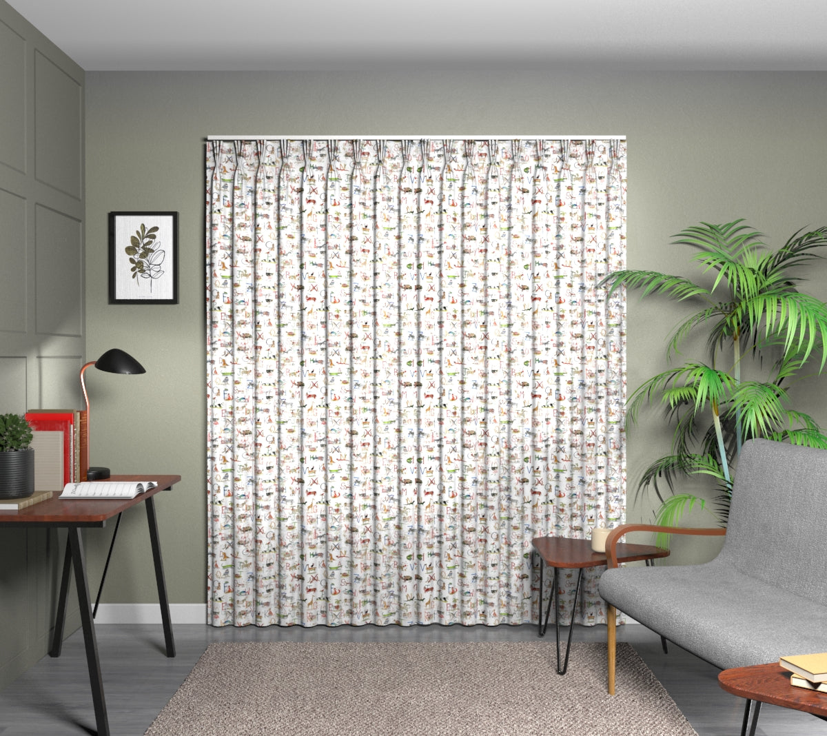 Animal Alphabet Paintbox Triple Pleat Curtain