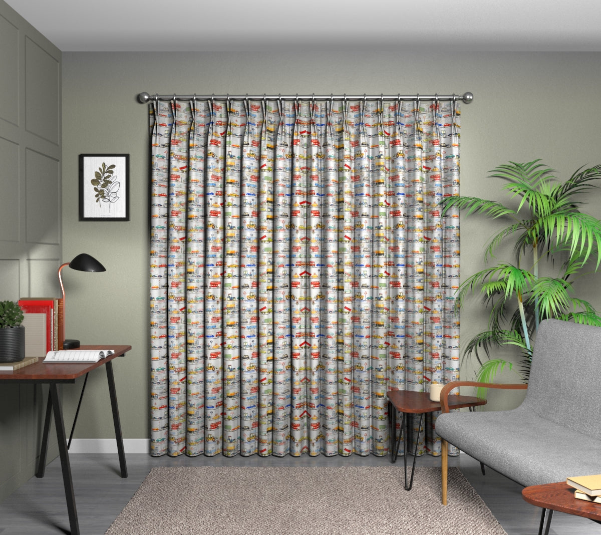 On The Road Tarmac Double Pleat Curtain