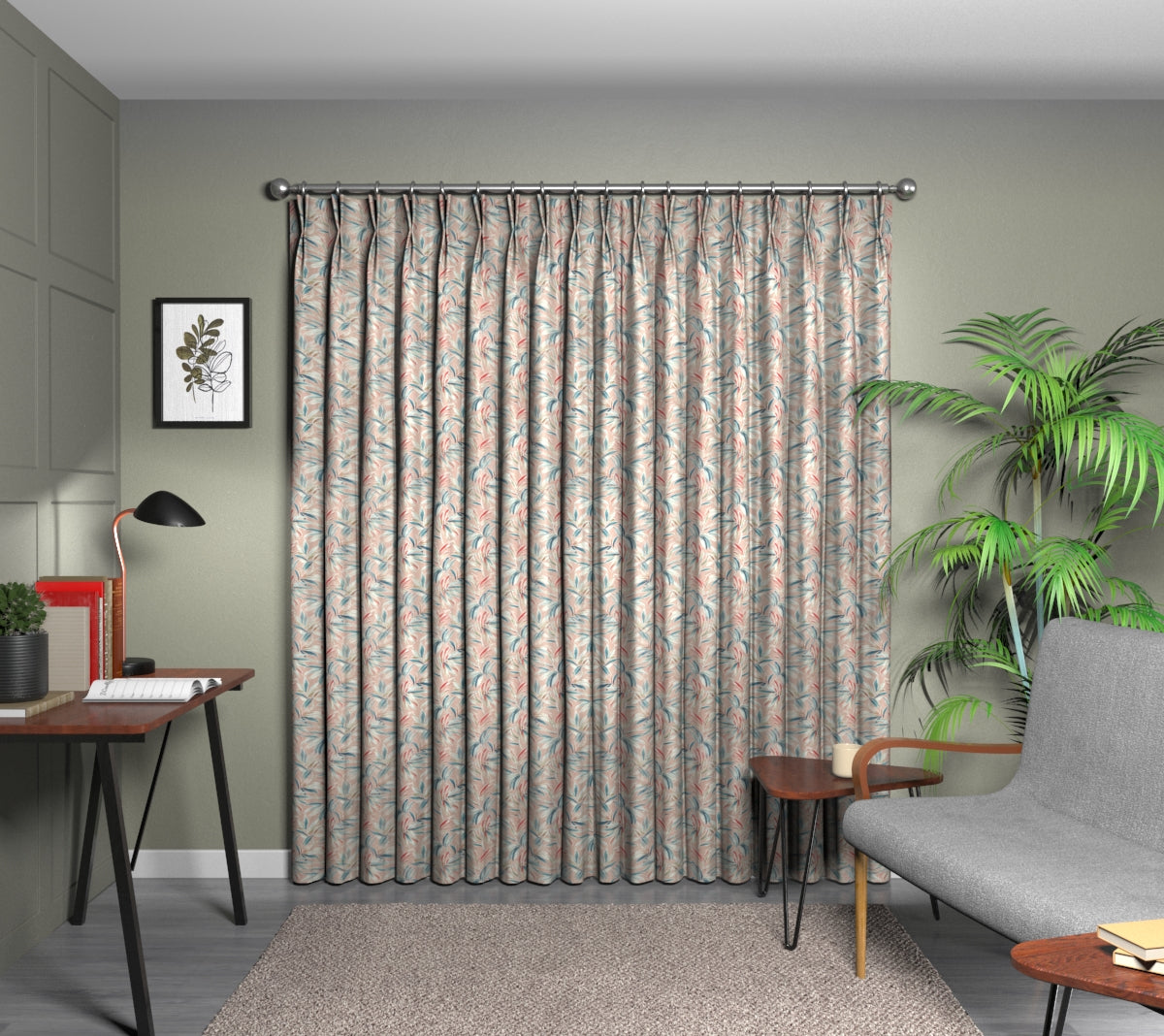 Ventura Flamingo Double Pleat Curtain