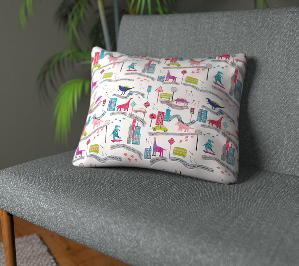 Dino City Rainbow Plain Cushion