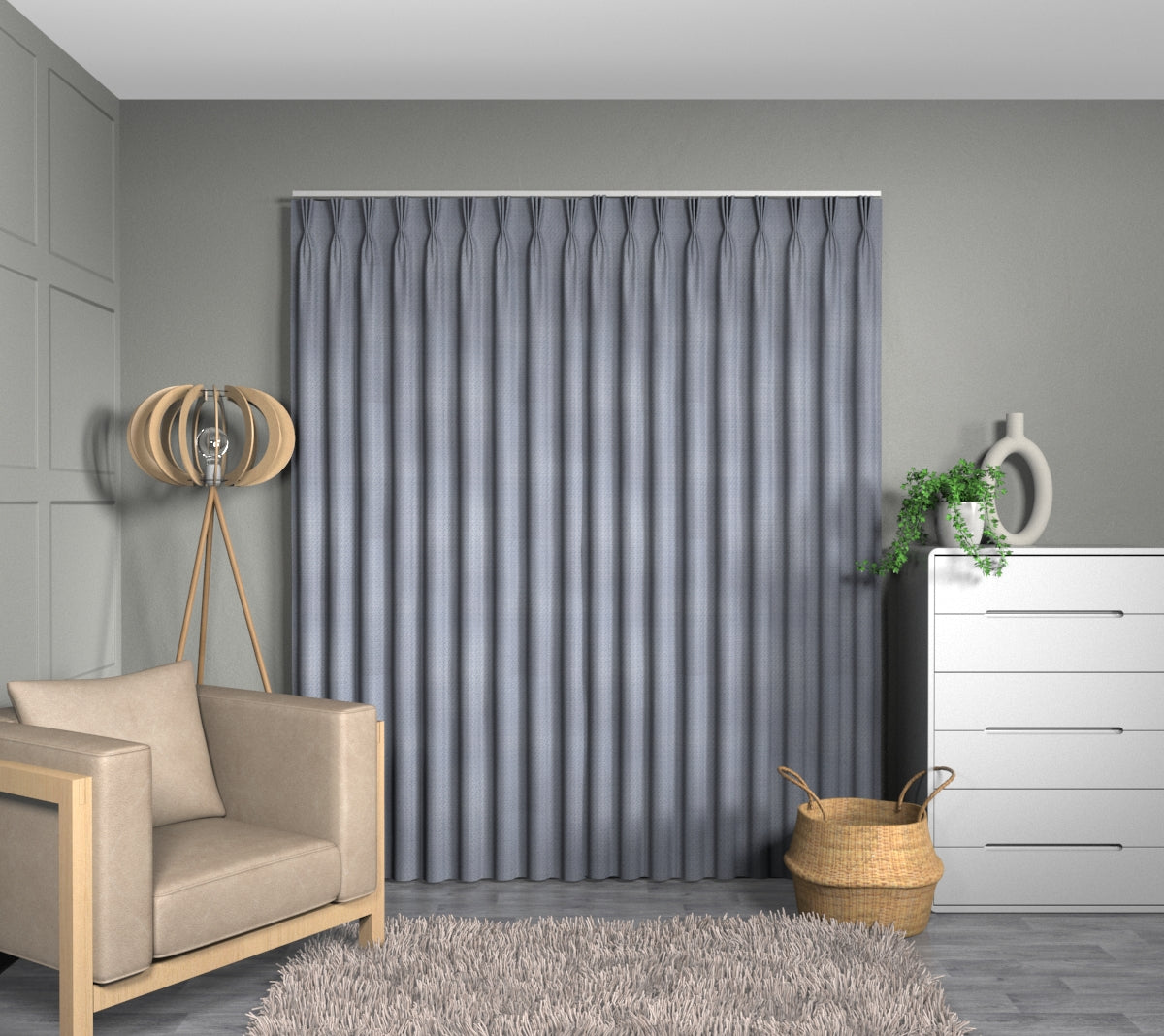 Aztec Indigo Triple Pleat Curtain
