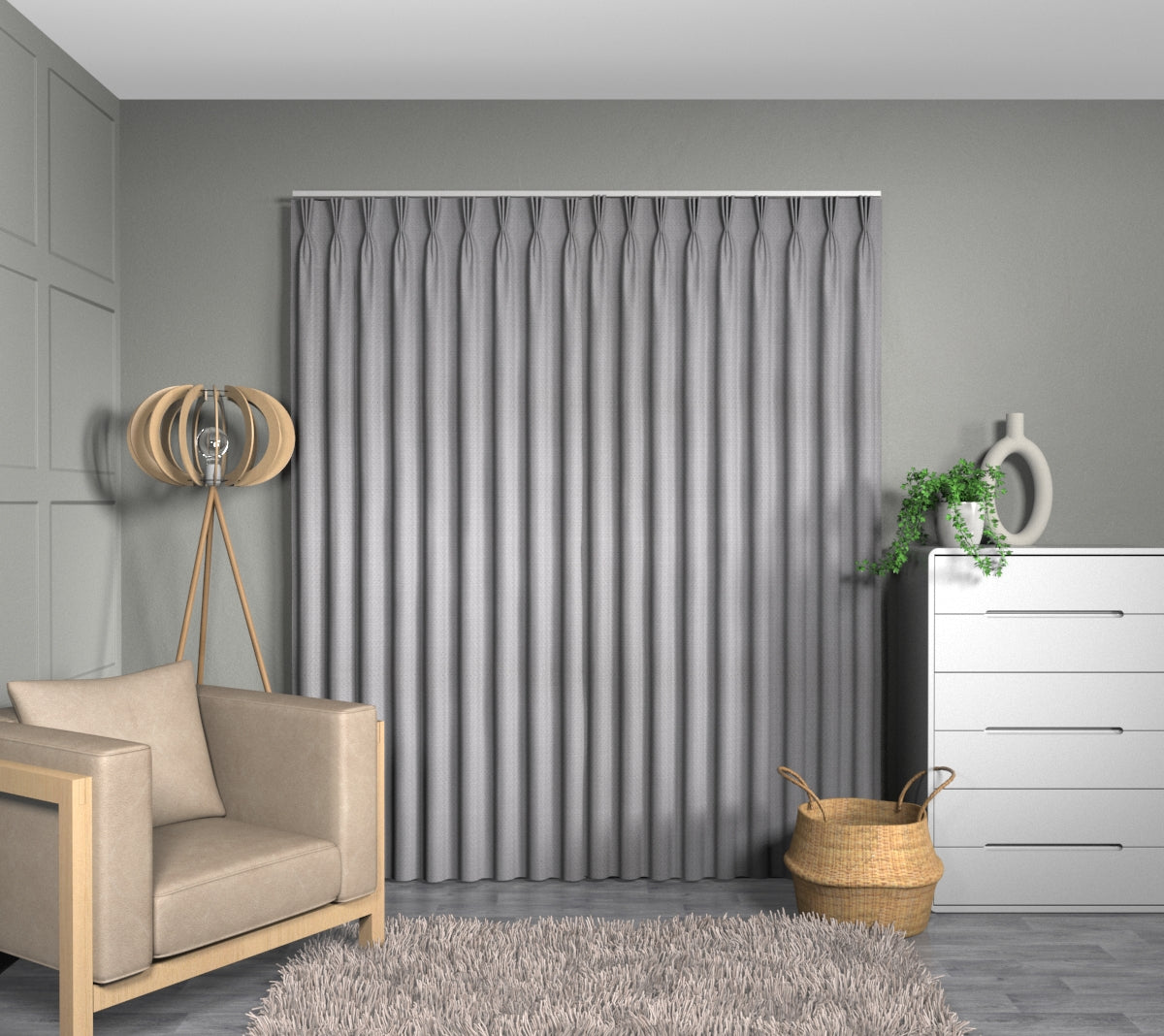 Aztec Smoke Triple Pleat Curtain