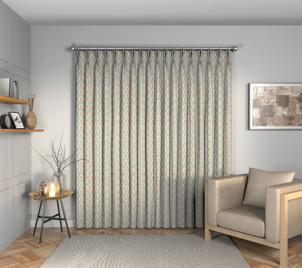 Sessile Leaf Blue Clay Double Pleat Curtain