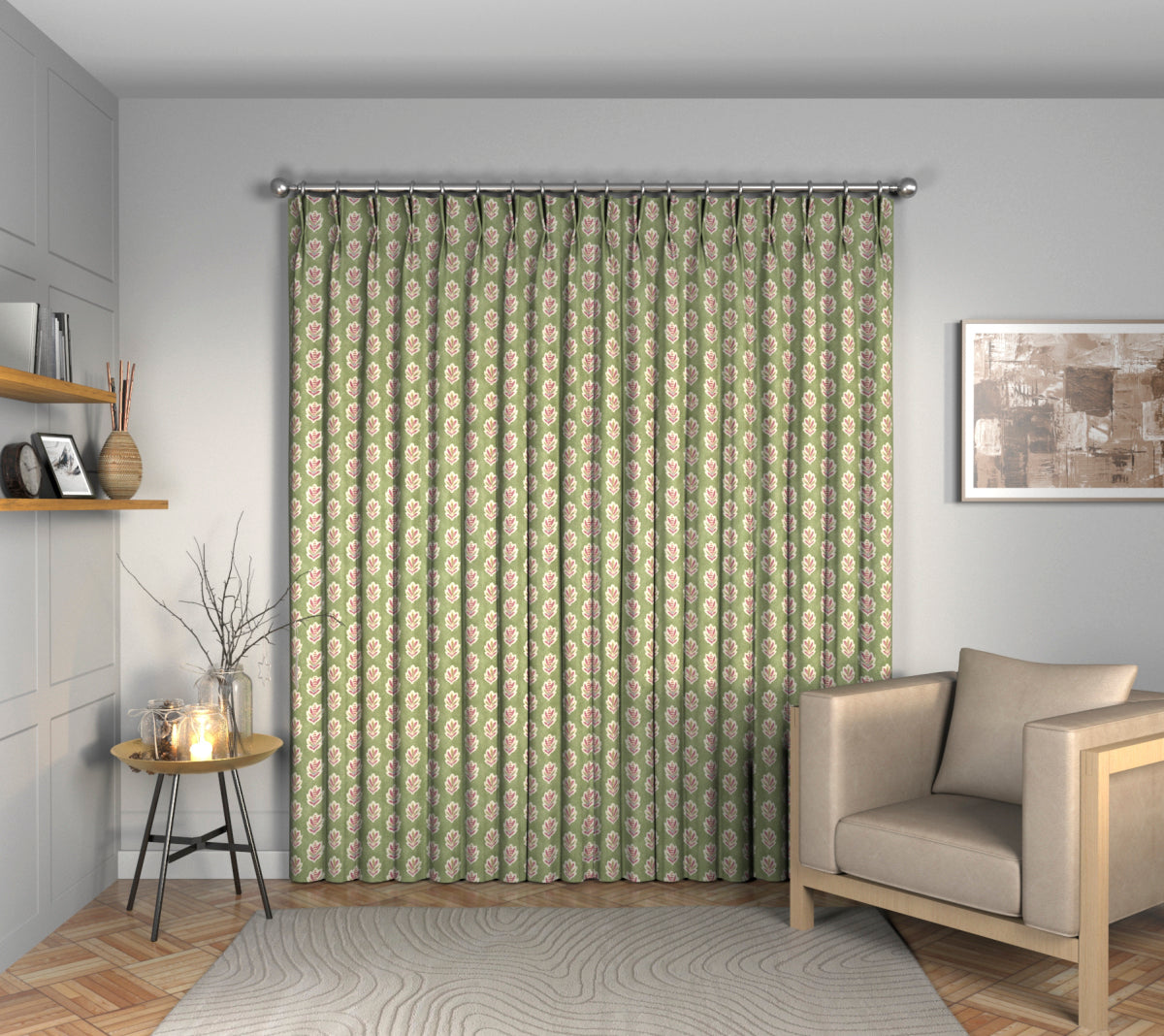 Sessile Leaf Forest Green Double Pleat Curtain