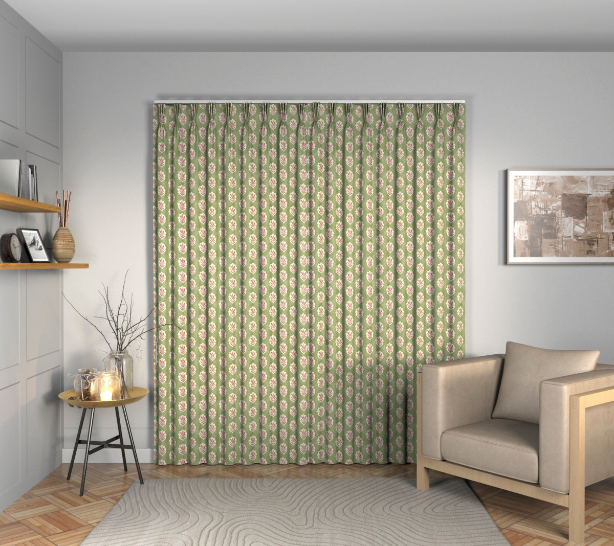 Sessile Leaf Forest Green Triple Pleat Curtain