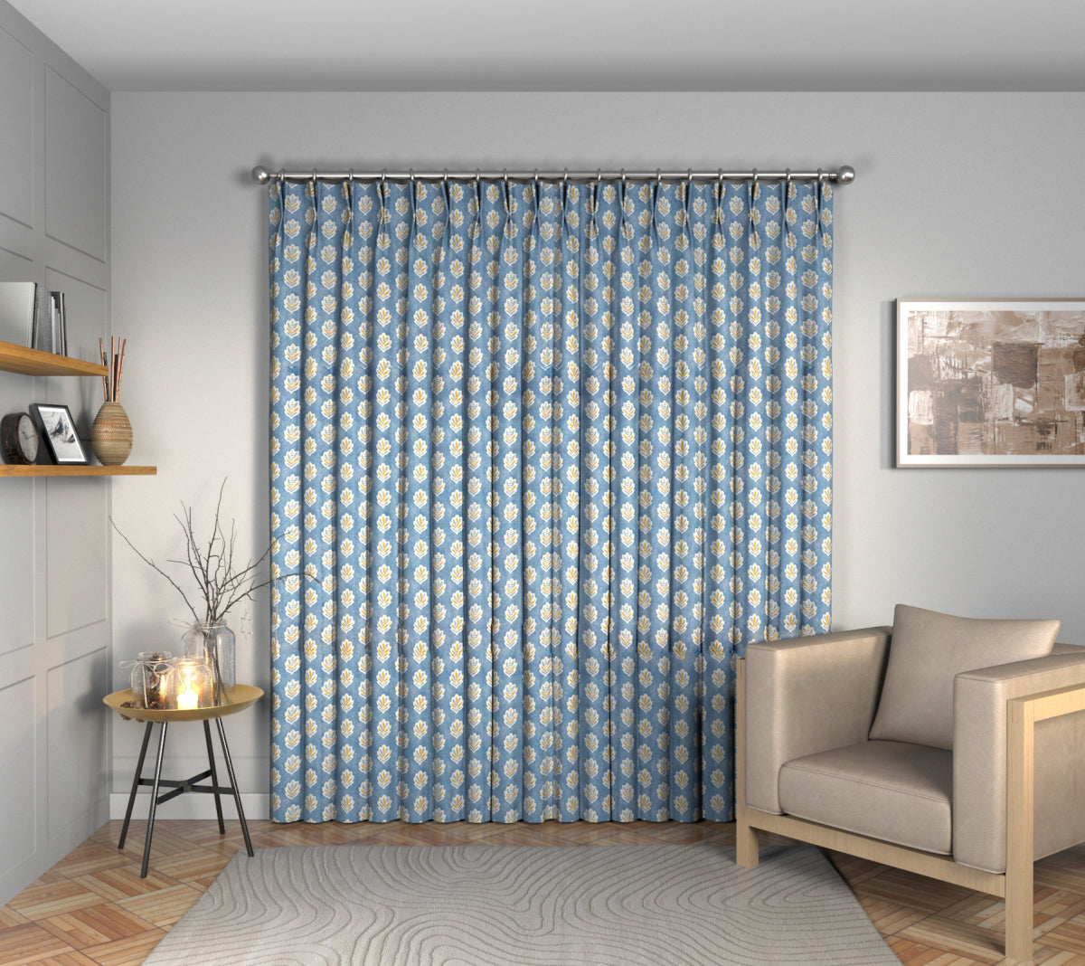 Sessile Leaf Cornflower Double Pleat Curtain