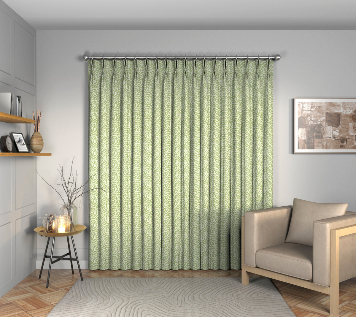 Truffle Sap Green Double Pleat Curtain