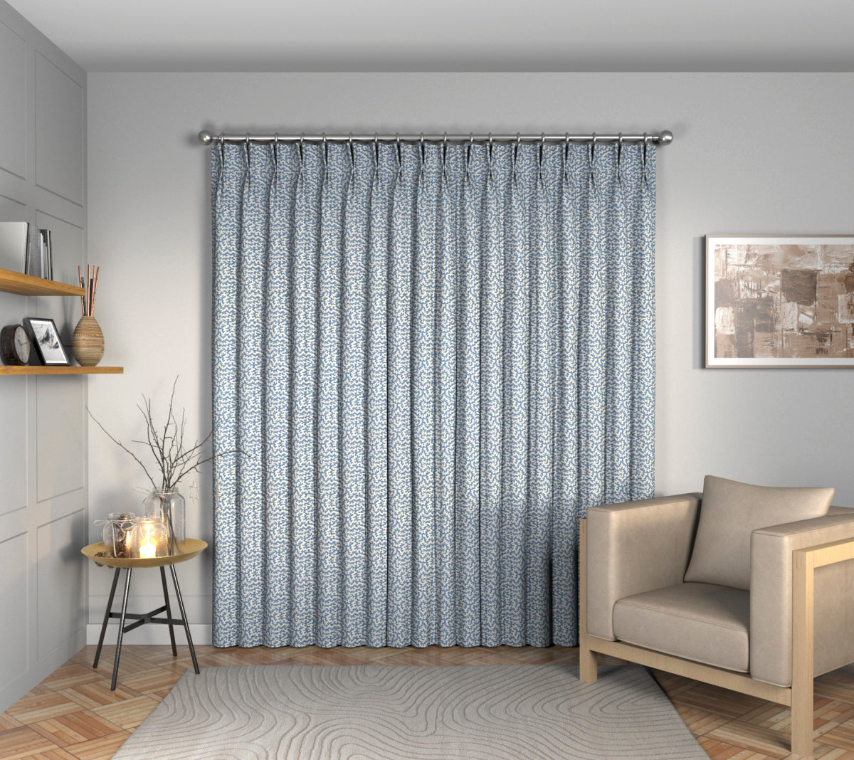 Truffle Indigo Double Pleat Curtain
