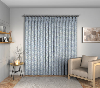 Truffle Indigo Double Pleat Curtain