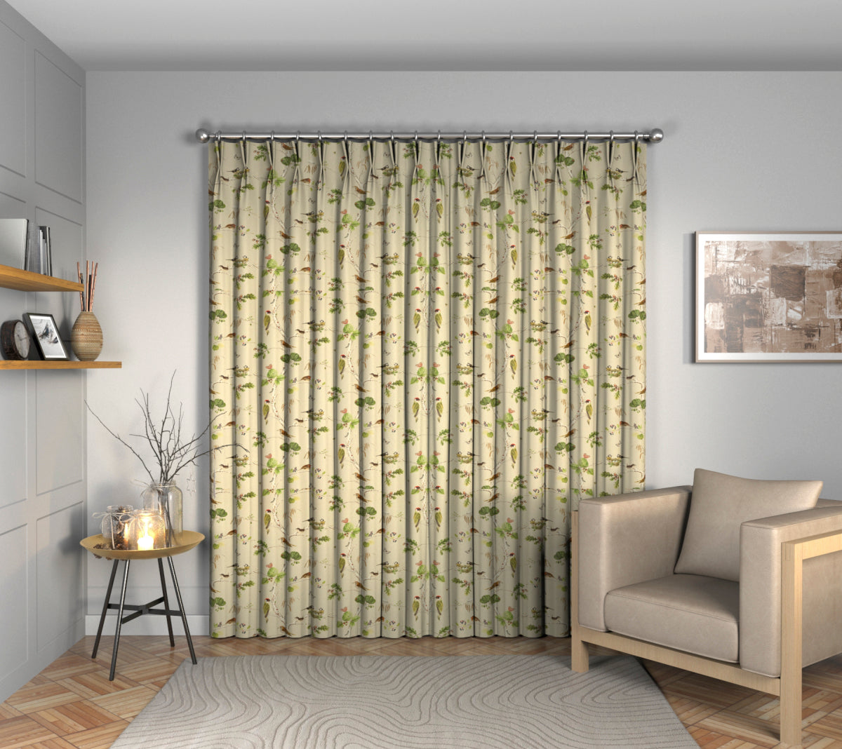 Woodland Chorus Birch/Multi Double Pleat Curtain
