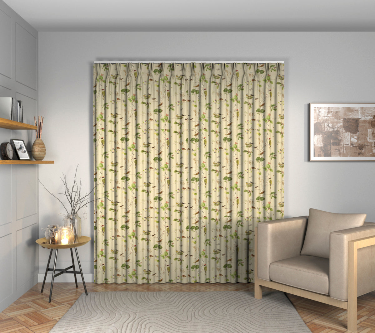 Woodland Chorus Birch/Multi Triple Pleat Curtain