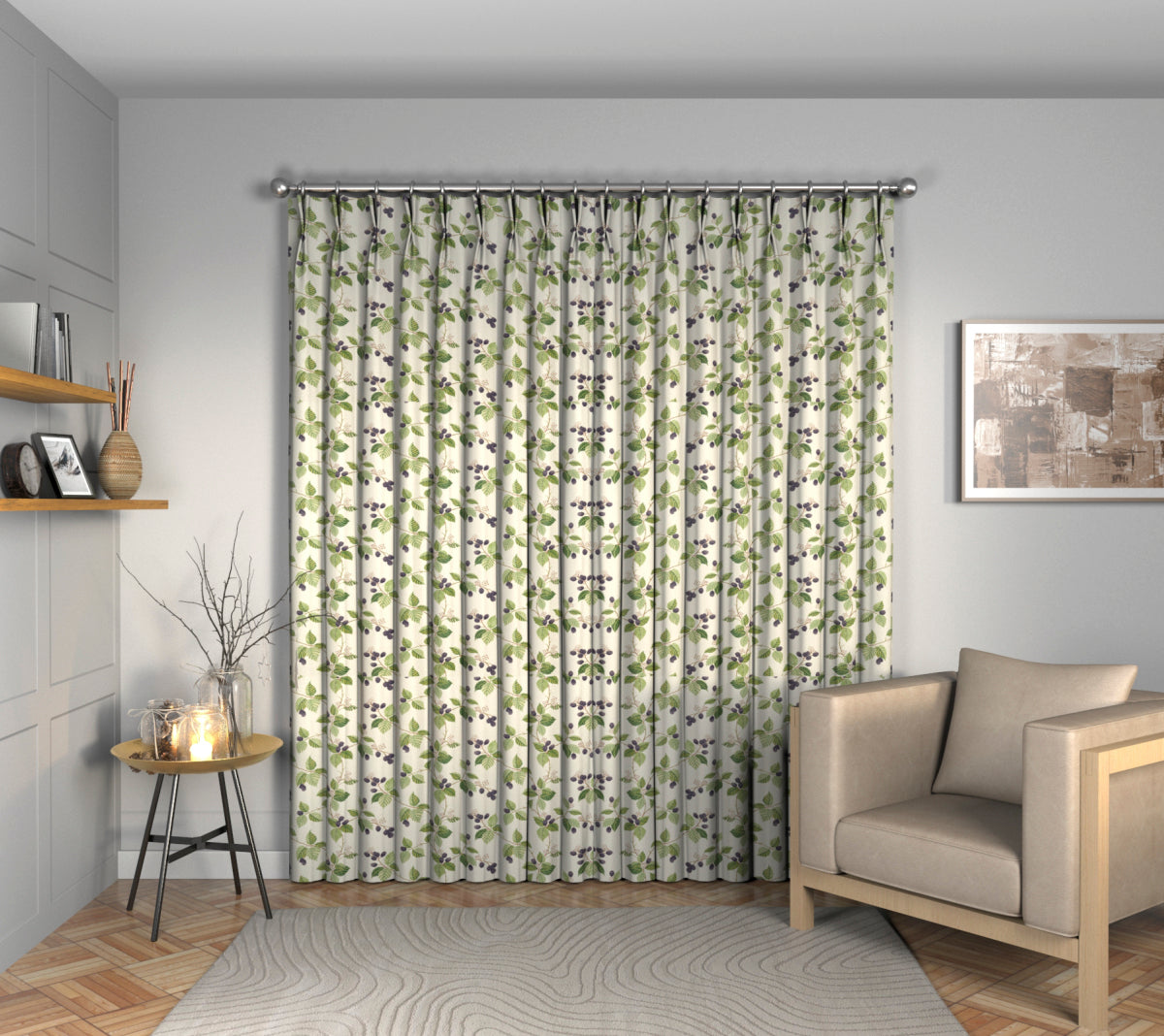 Rubus Blackberry Double Pleat Curtain