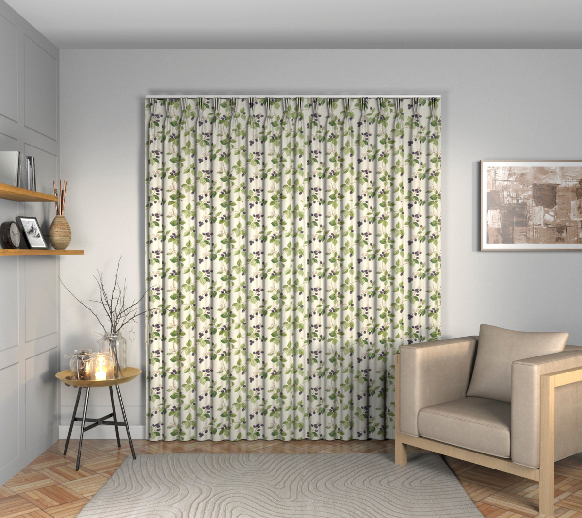 Rubus Blackberry Triple Pleat Curtain