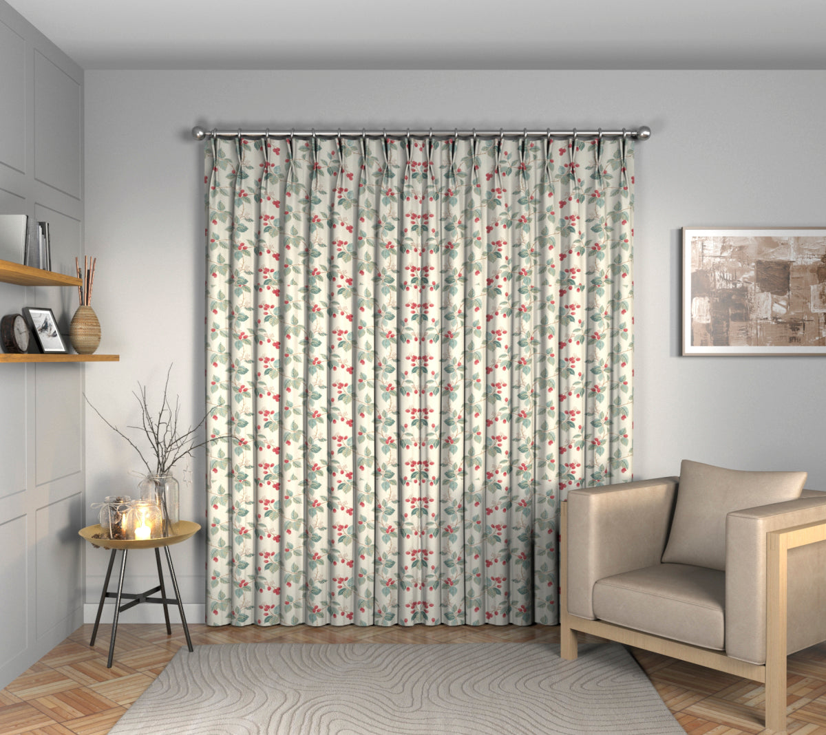 Rubus Raspberry Double Pleat Curtain